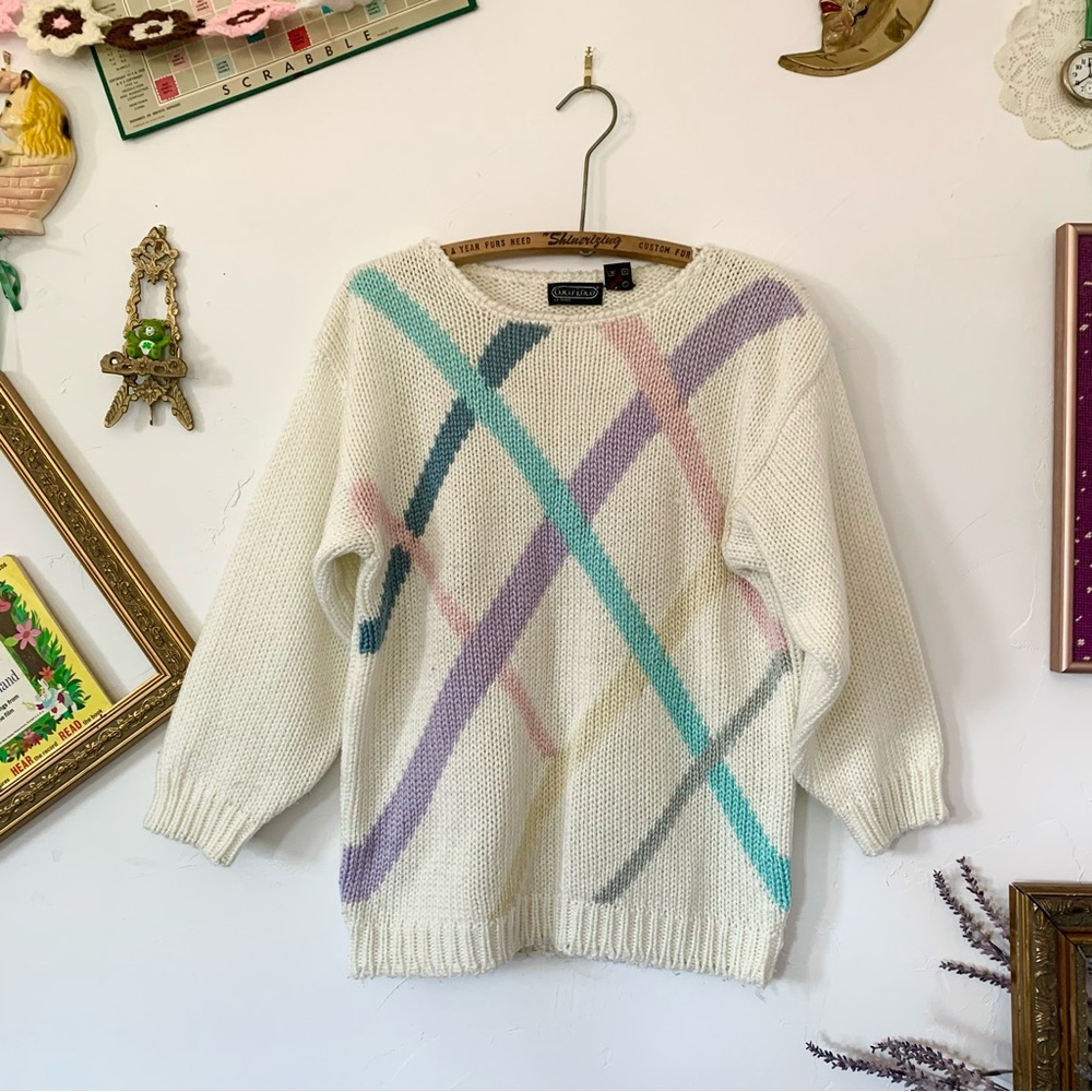 Vintage GrandmaCore Pastel CocoLoco Knit Sweater Size Large 80s style sweater